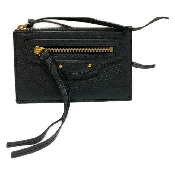 Auth BALENCIAGA Neoclassic Fragment Case 640110 Black Leather - Coin Case - Picture 1 of 5